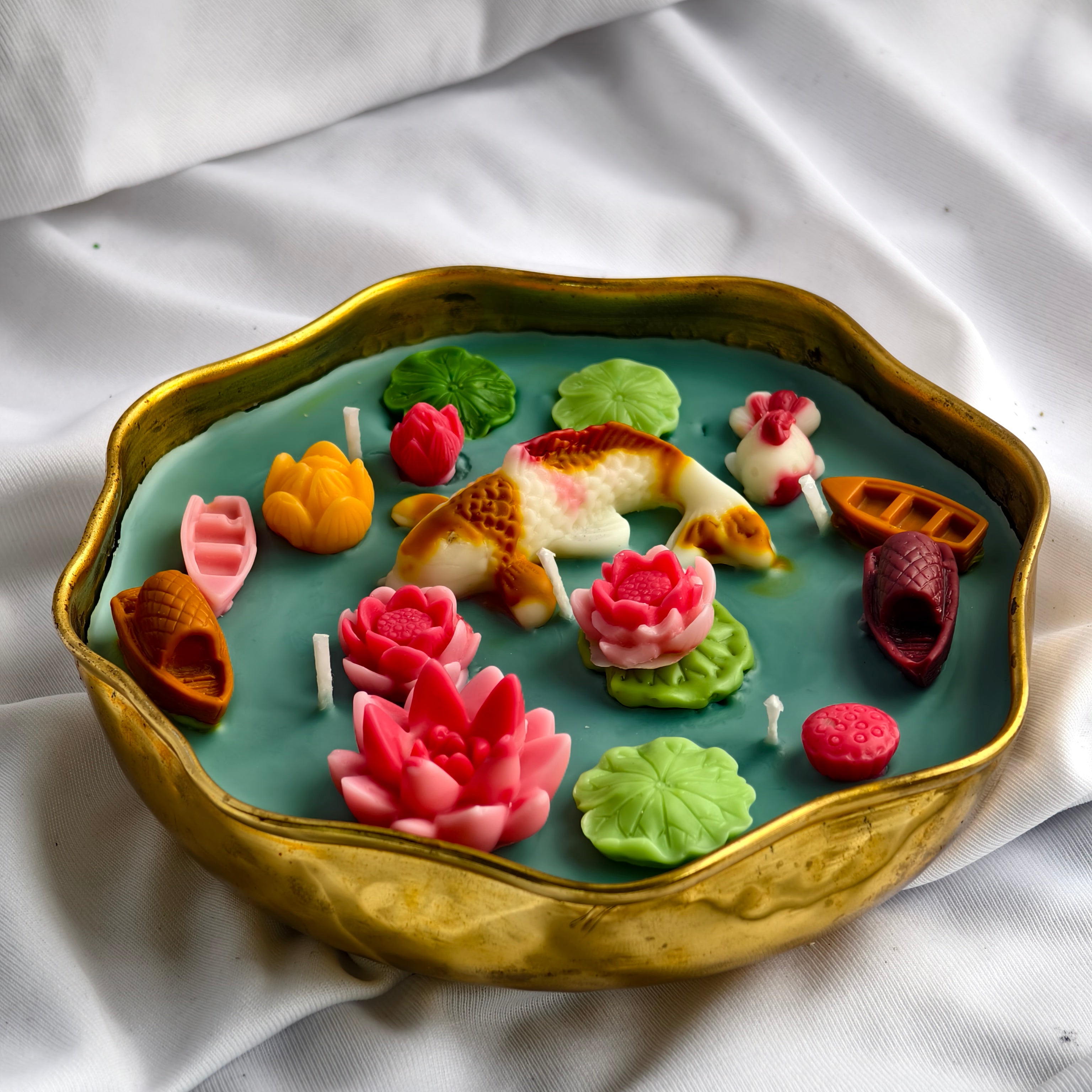 Koi Pond Scented Soy Wax Candle with 3D Detailing
