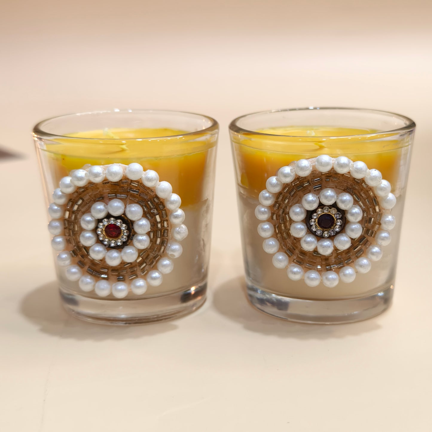 Handmade Decorative Pearl Embellished Glass Candles
