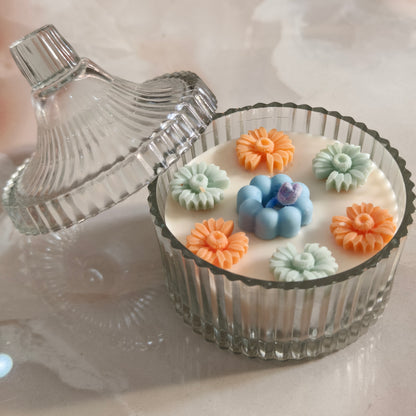 Elegant Floral Assorted Soy Candle in Ribbed Glass Jar