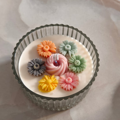 Elegant Floral Assorted Soy Candle in Ribbed Glass Jar