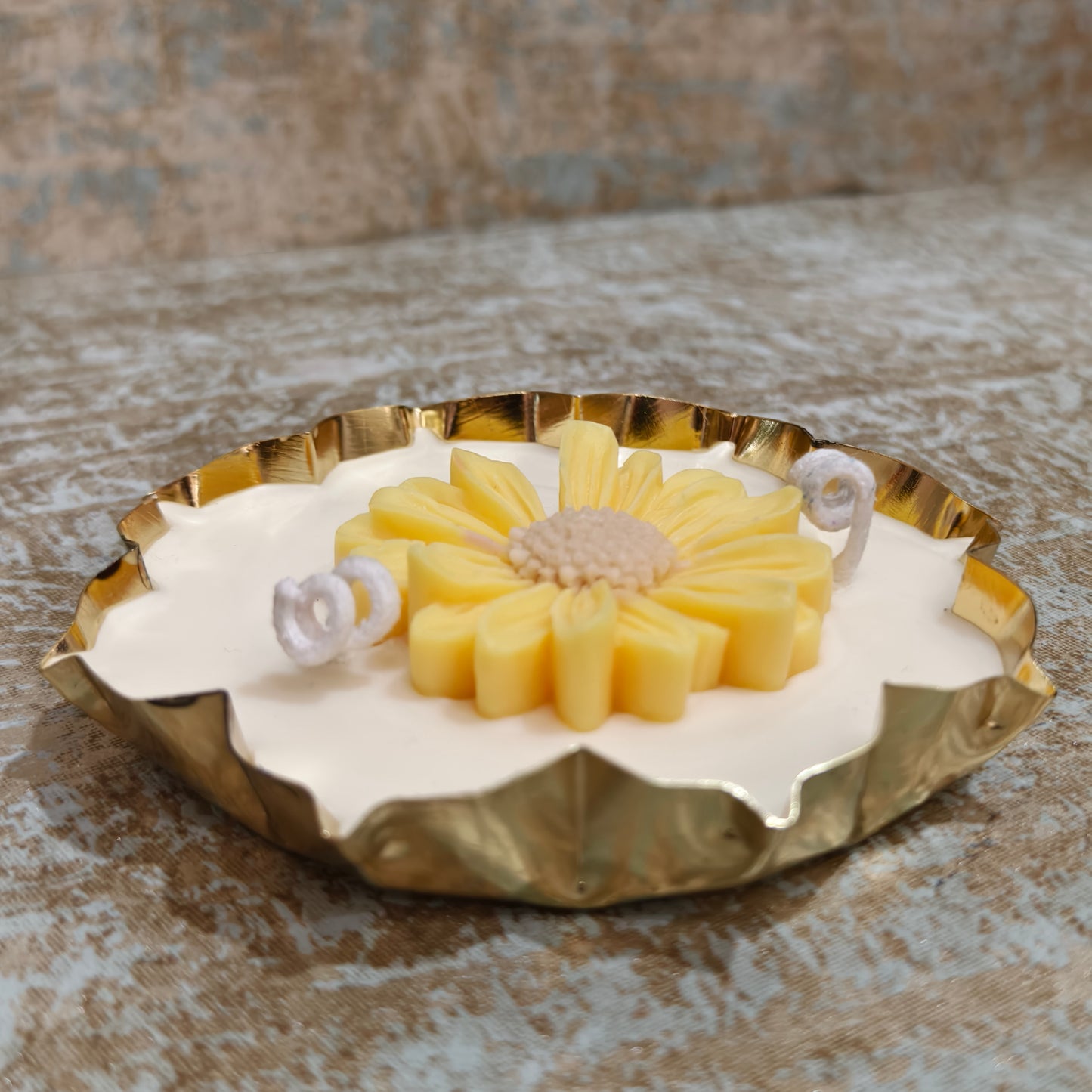 Sunflower Candle in Lotus Plate – Eco-Friendly Decorative Gift
