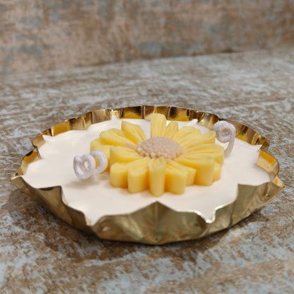 Sunflower Candle in Lotus Plate – Eco-Friendly Decorative Gift