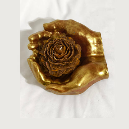 Golden Bloom Candle in Hand Sculpture