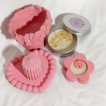 Pink Floral Candle & Gypsum Décor Combo Gift Set