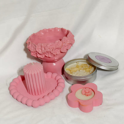 Pink Floral Candle & Gypsum Décor Combo Gift Set