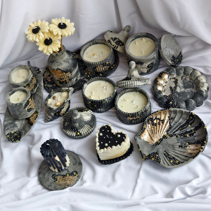Black & Gold Textured Candle Décor Collection