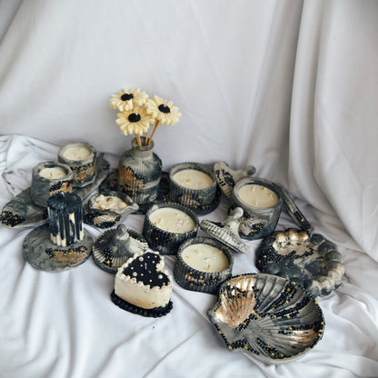Black & Gold Textured Candle Décor Collection