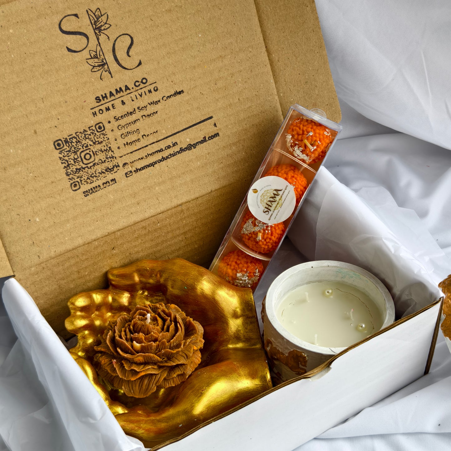 Golden Hand Holder Candle & Marigold Sweets Combo