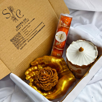 Golden Hand Holder Candle & Marigold Sweets Combo