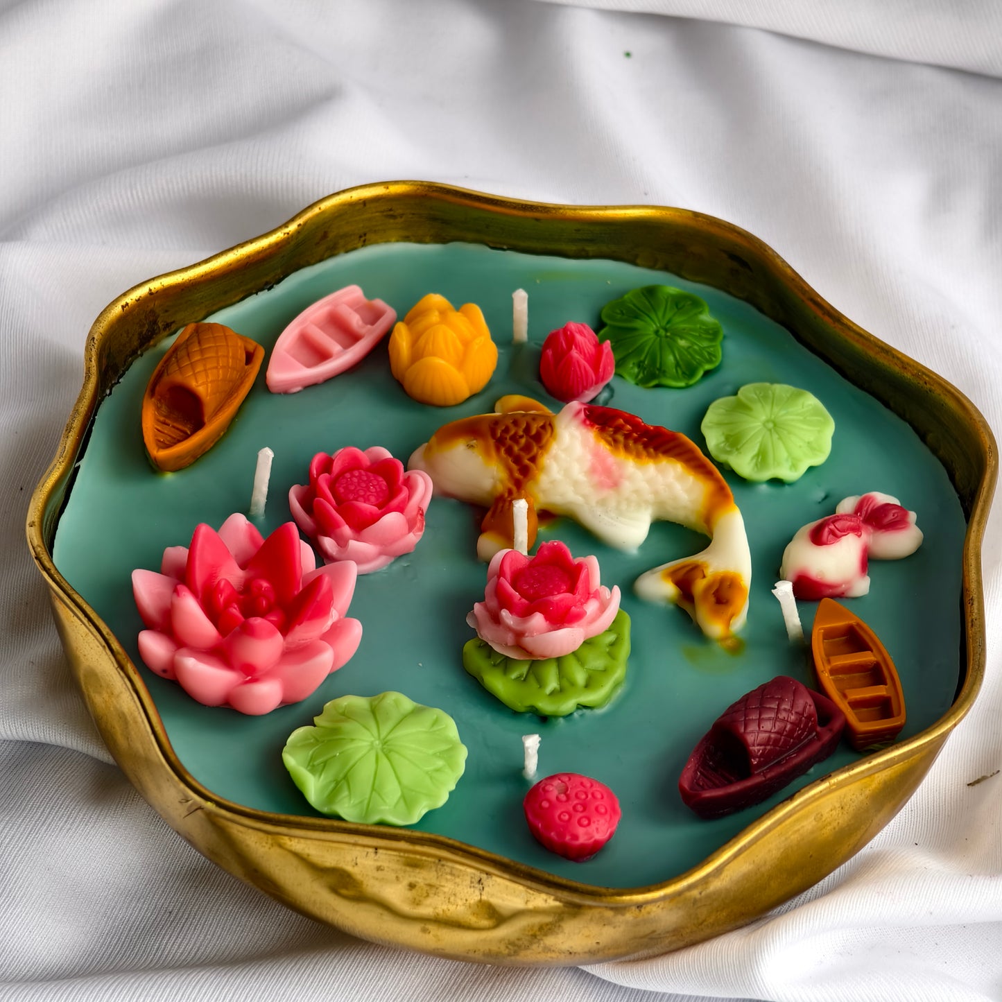 Koi Pond Scented Soy Wax Candle with 3D Detailing