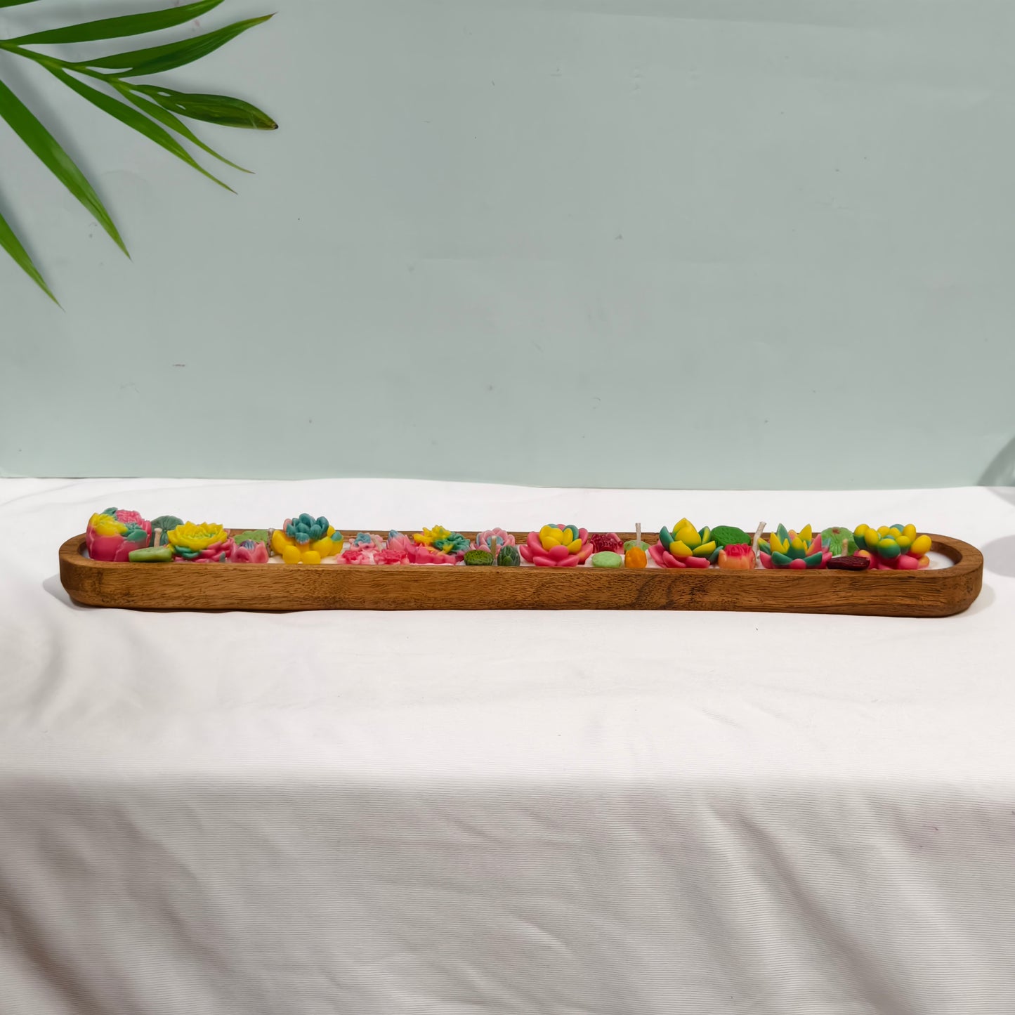 Handmade Botanical Succulent Candle in Wooden Tray