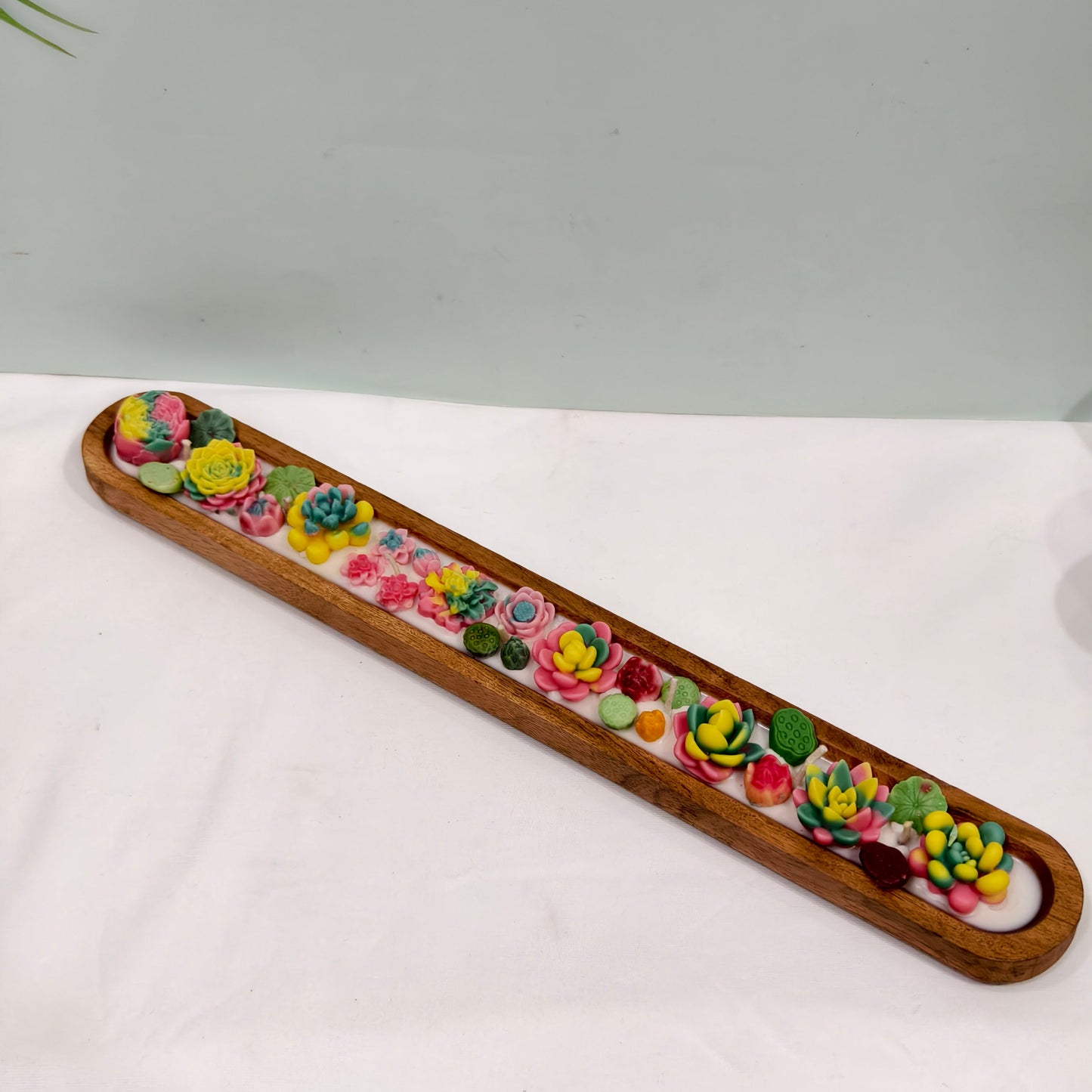 Handmade Botanical Succulent Candle in Wooden Tray