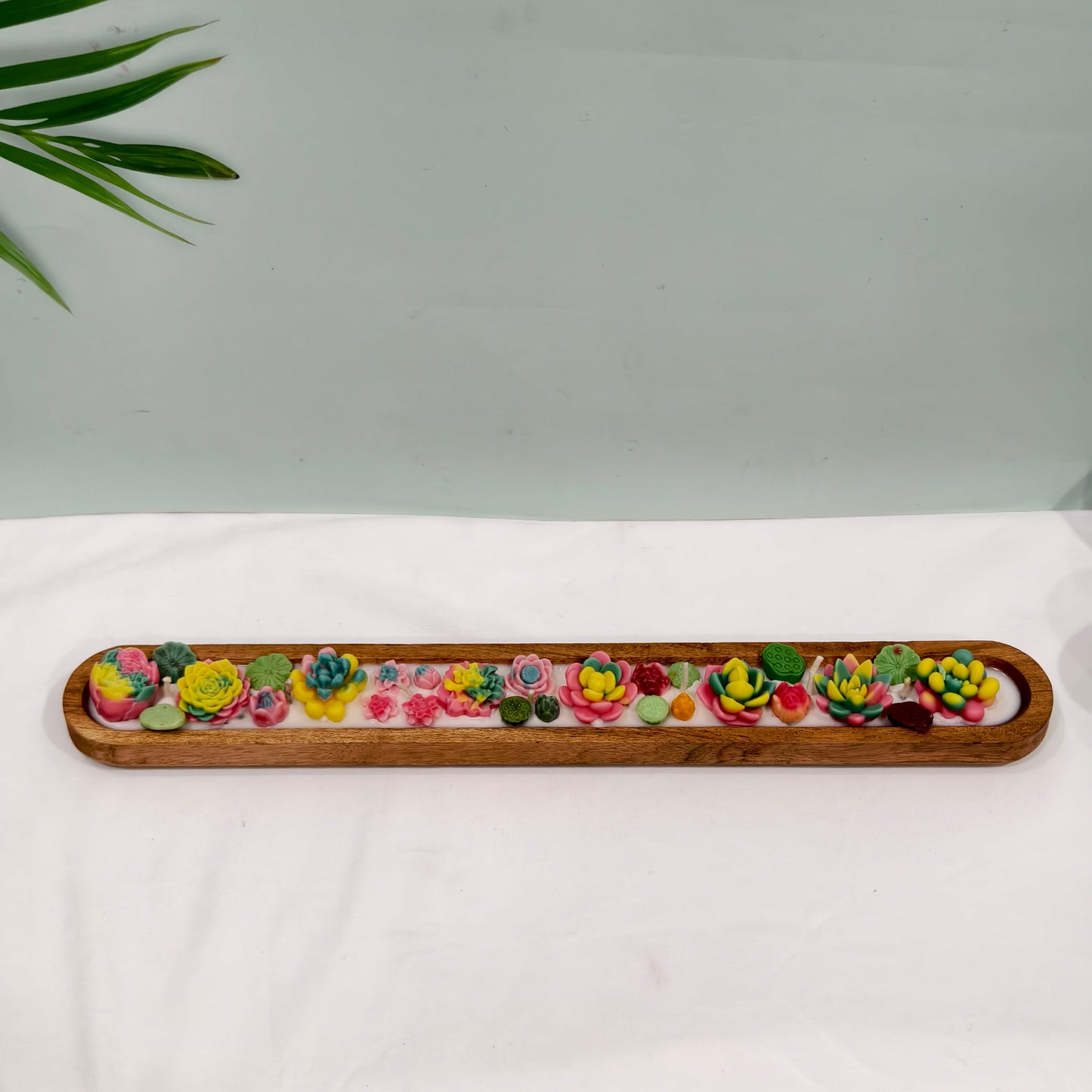 Handmade Botanical Succulent Candle in Wooden Tray