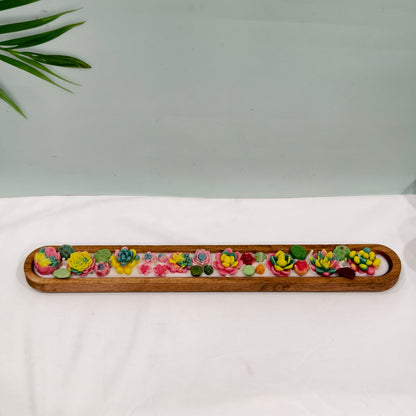 Handmade Botanical Succulent Candle in Wooden Tray