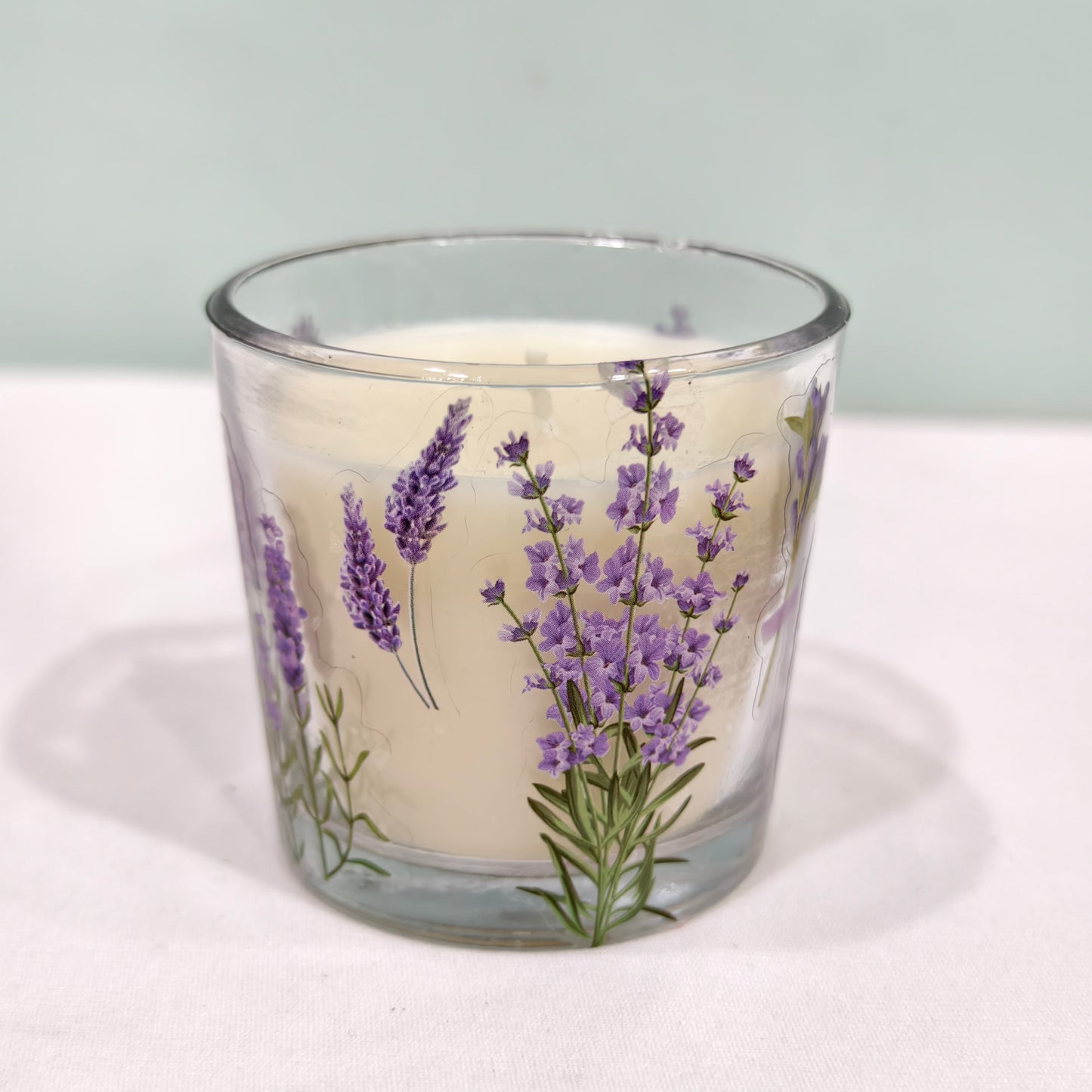 Botanical Bliss: Handmade Lavender Candle in Floral Glass Jar