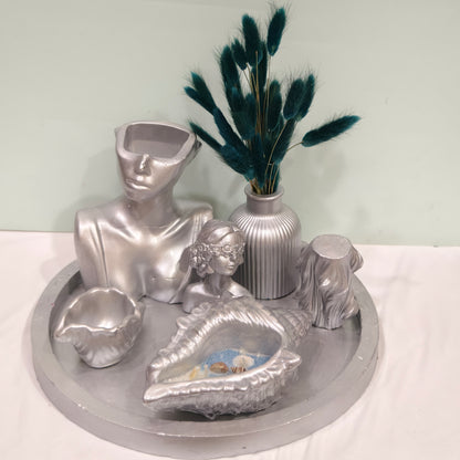 Celestial Silver Luxe Candle & Decor Ensemble with Azure Bloom Accents