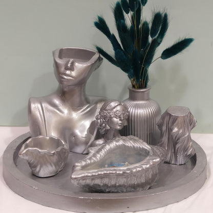 Celestial Silver Luxe Candle & Decor Ensemble with Azure Bloom Accents