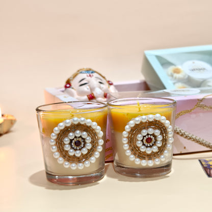 Handmade Decorative Pearl Embellished Glass Candles