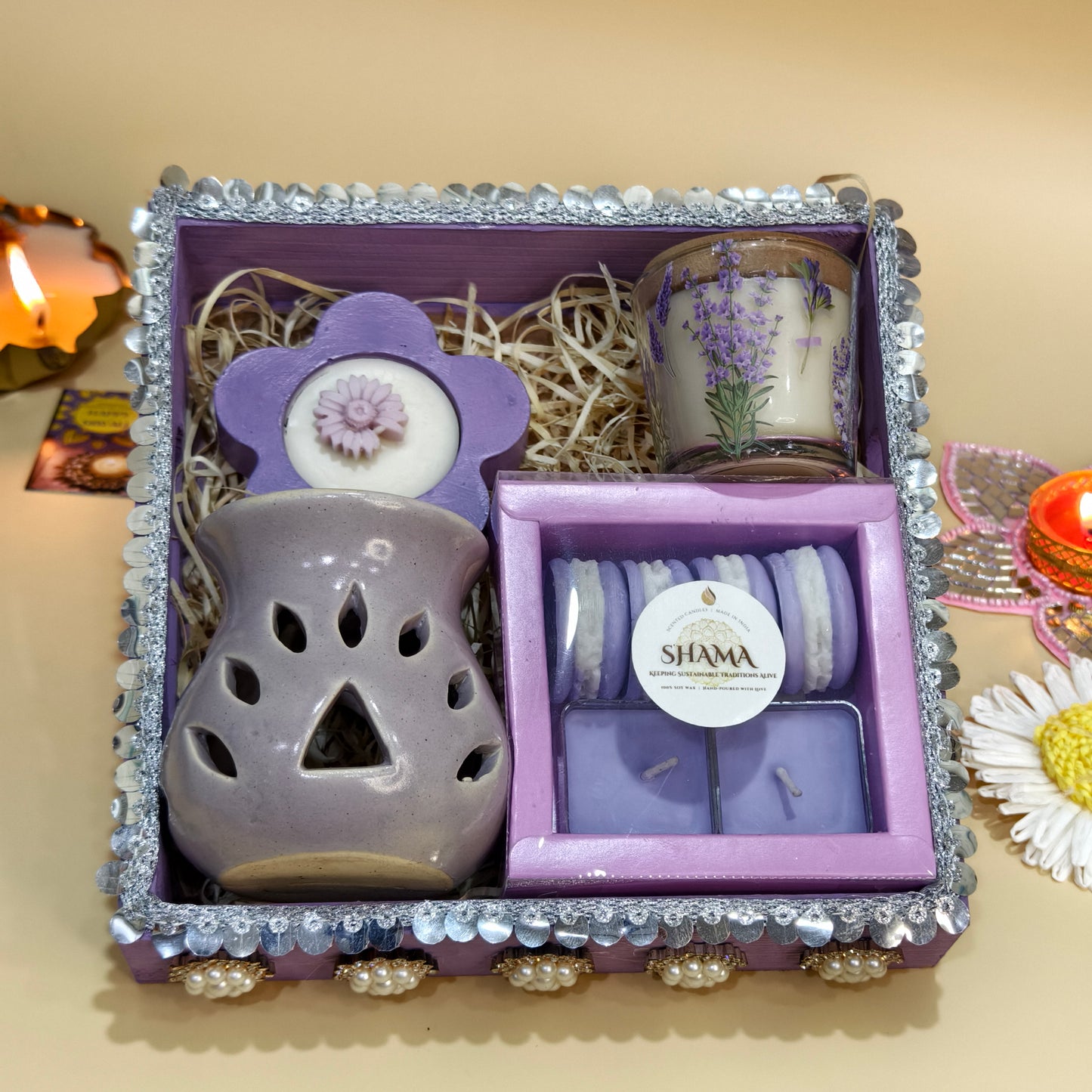 Divine Glow Diwali Gift Hamper – Handmade Candle & Aromatherapy Set