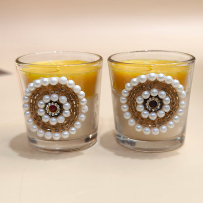 Handmade Decorative Pearl Embellished Glass Candles