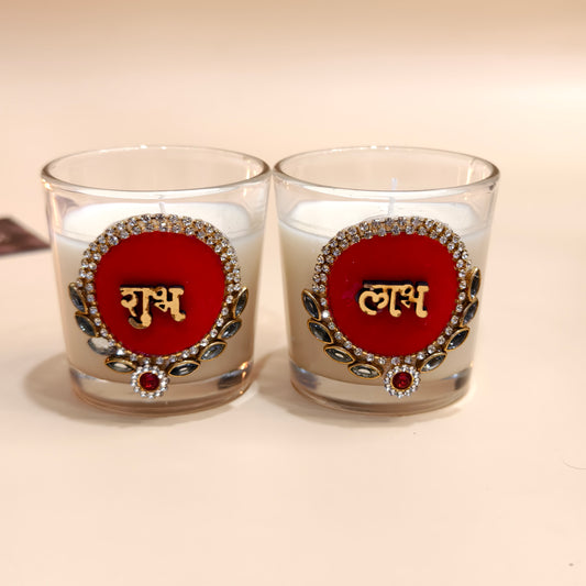 Handmade Shubh Labh Votive Candles – Festive Decor & Gifting Set of 2
