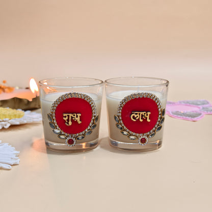 Handmade Shubh Labh Votive Candles – Festive Decor & Gifting Set of 2