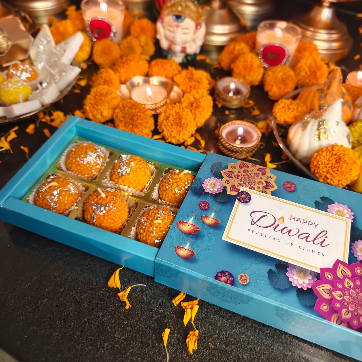 Handmade Laddu Candles – Festive Diwali Décor Gift Set of 6