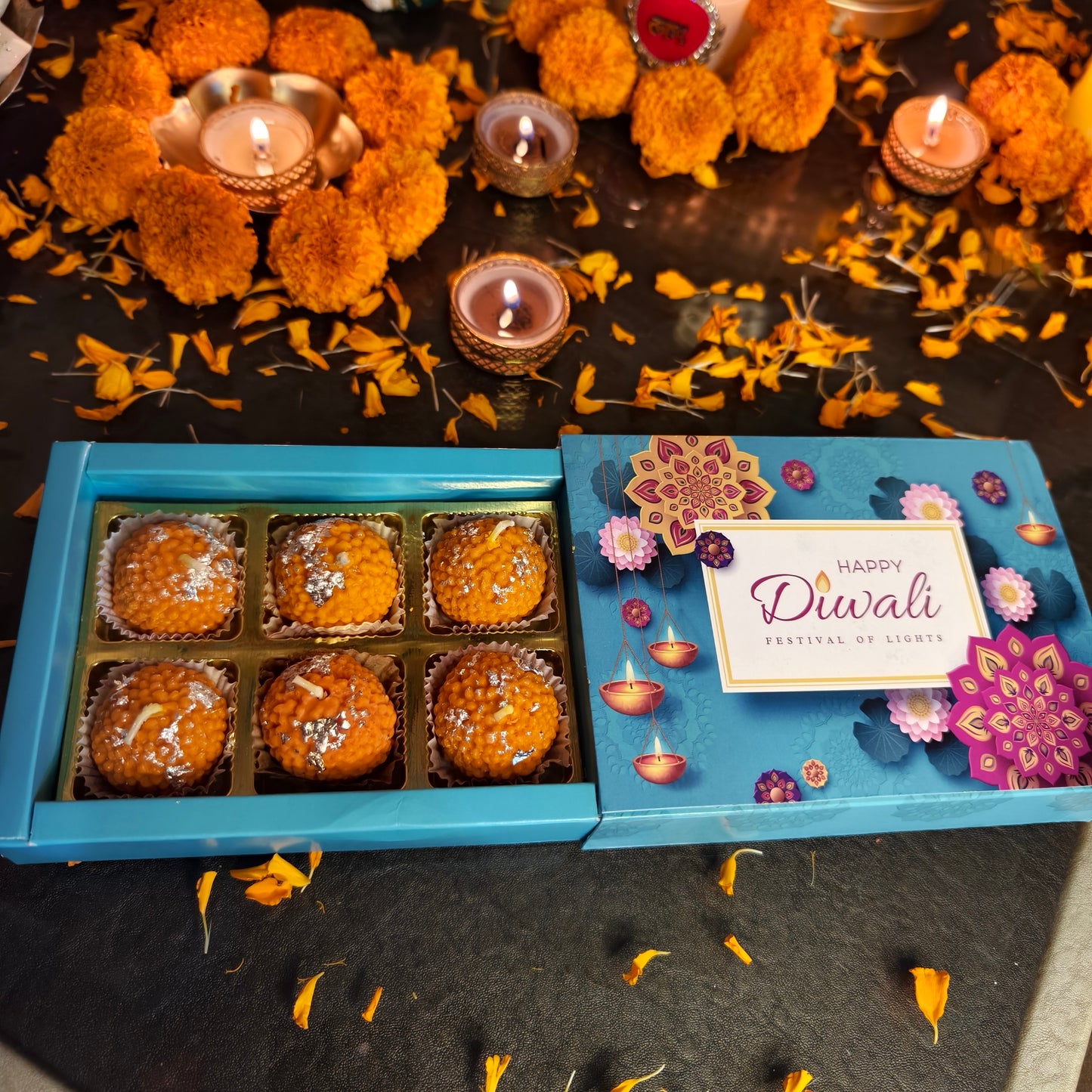 Handmade Laddu Candles – Festive Diwali Décor Gift Set of 6