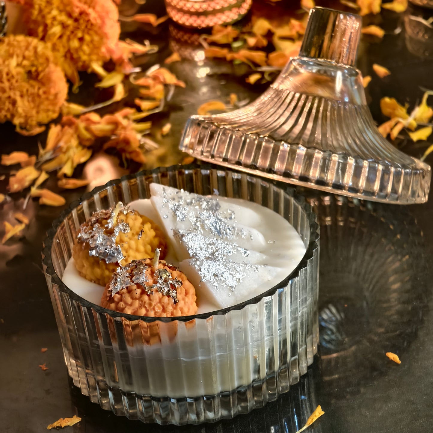 Handmade Sweet-Inspired Candle – Motichoor Laddu & Kaju Katli Design