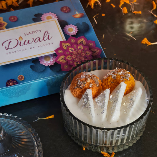 Handmade Sweet-Inspired Candle – Motichoor Laddu & Kaju Katli Design