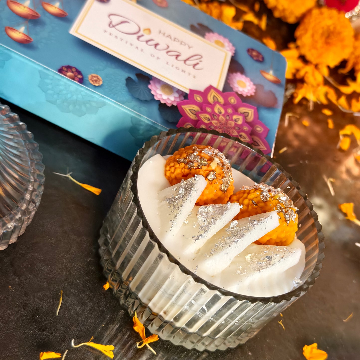 Handmade Sweet-Inspired Candle – Motichoor Laddu & Kaju Katli Design