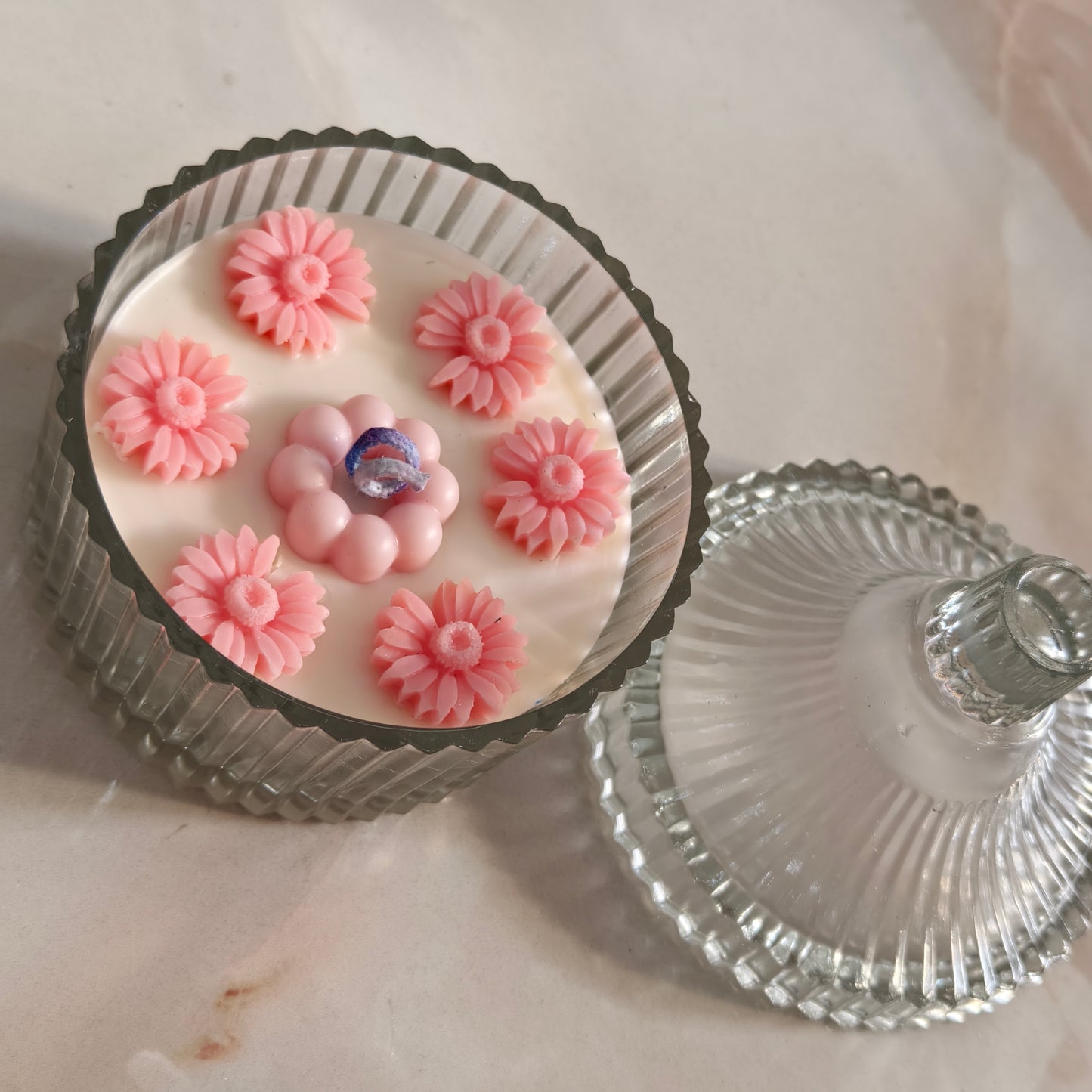 Elegant Floral Assorted Soy Candle in Ribbed Glass Jar